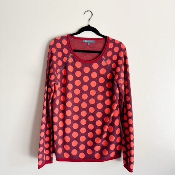 Title Nine Orange + Red Polka Dot Scoop Neck Cotton Blend Sweater - XL - Picture 1 of 7